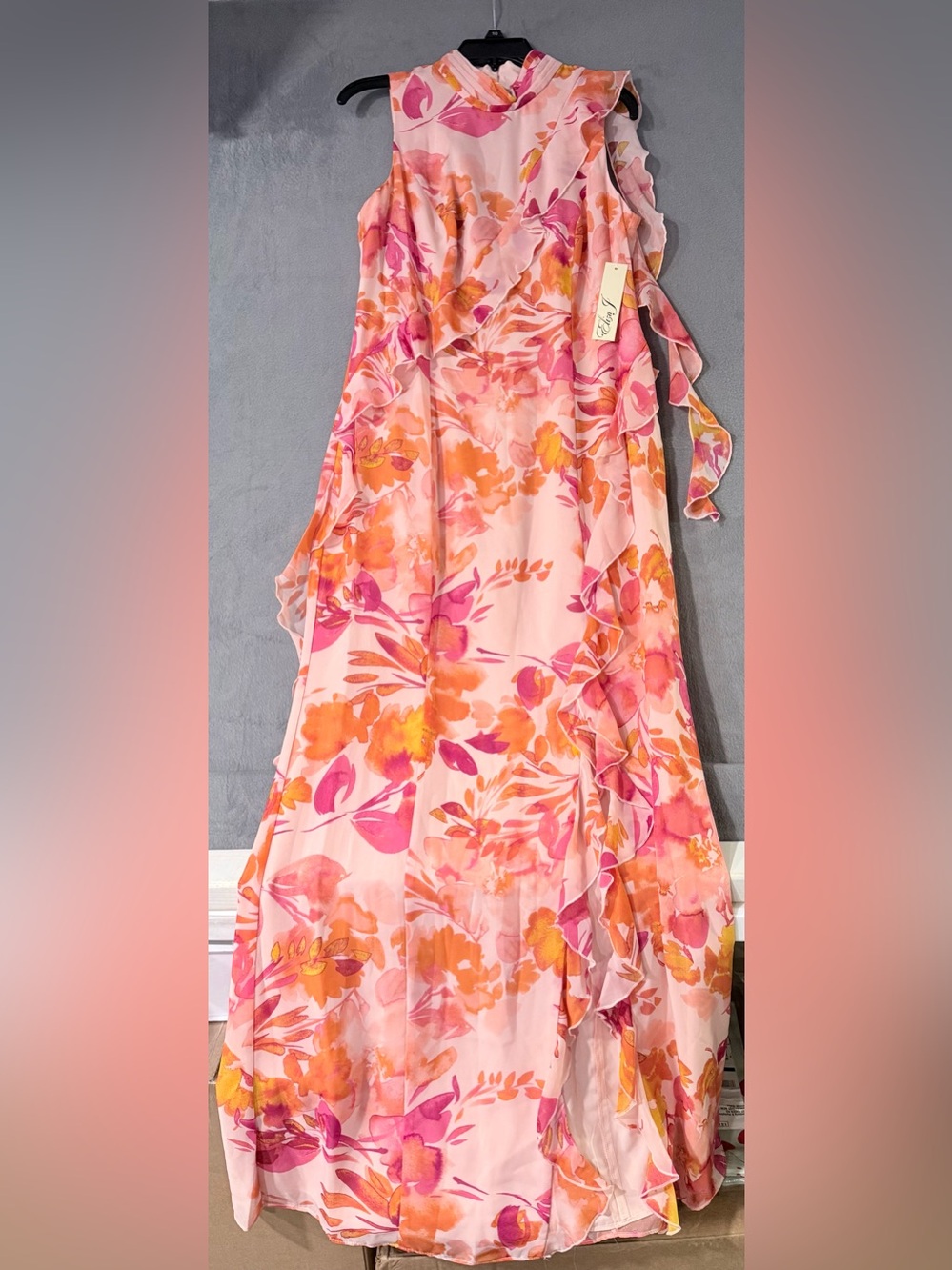 Eliza J - Pink Maxi Dress with Orange Floral Accents